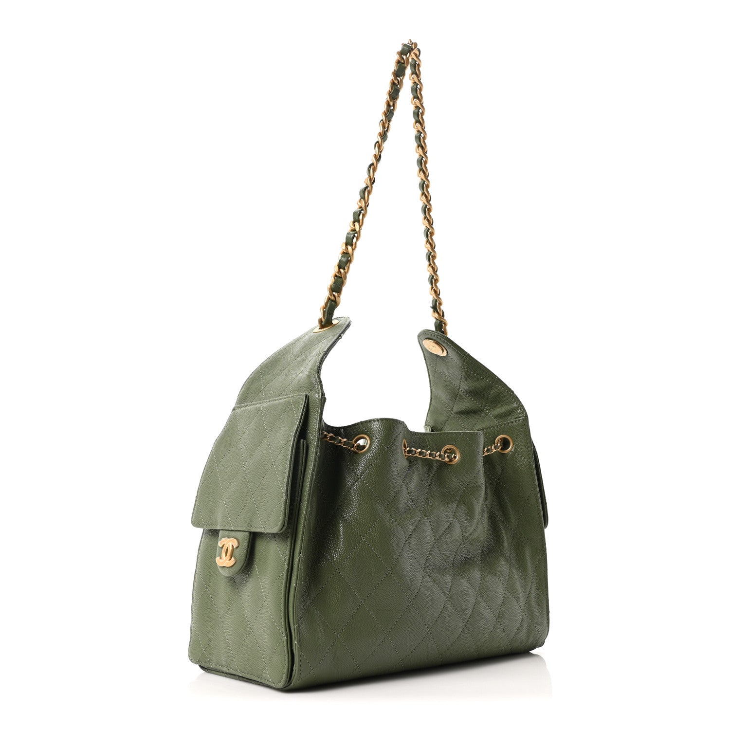 Caviar Quilted Small Chanel 25 Handbag Khaki