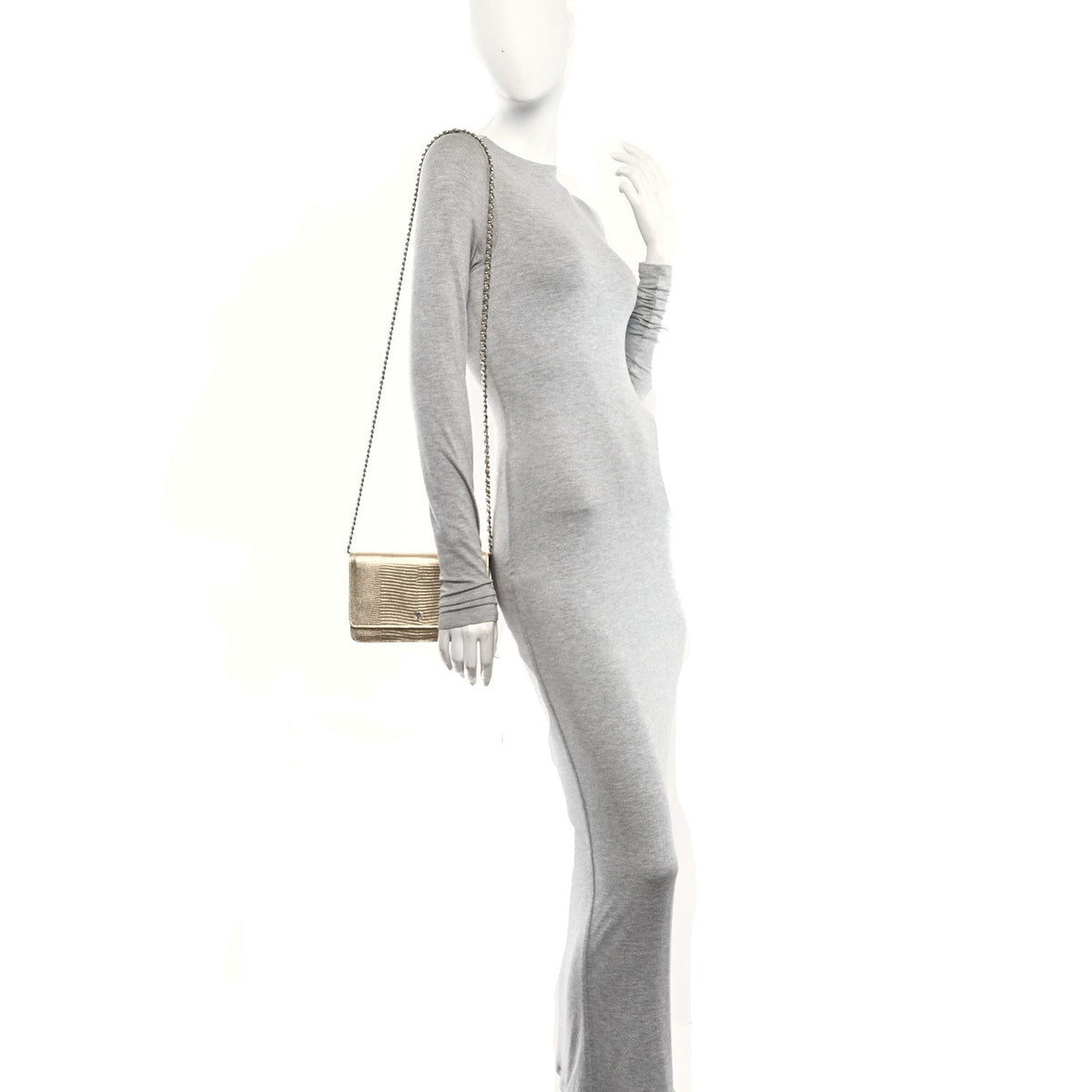 Calfskin Lizard Embossed Wallet On Chain WOC Gold