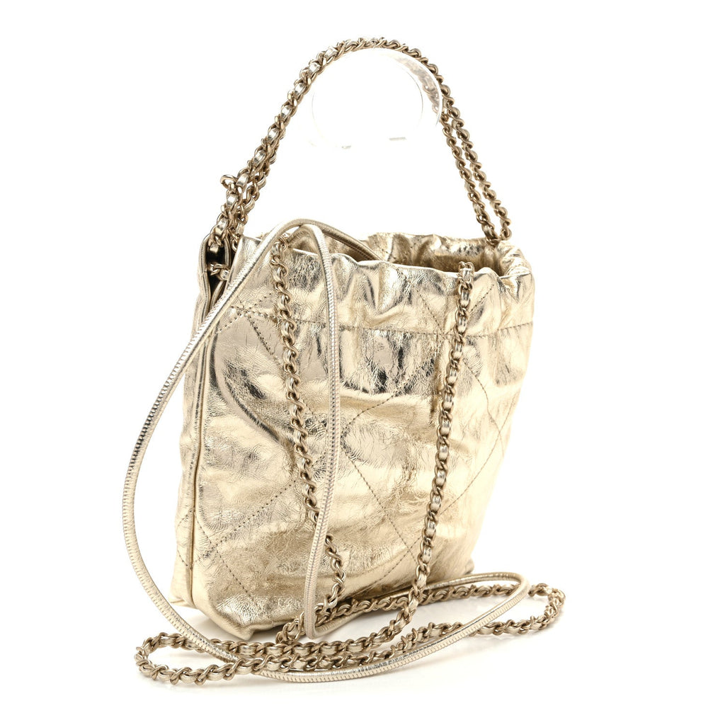 Metallic Calfskin Quilted Mini Chanel 22 Golden