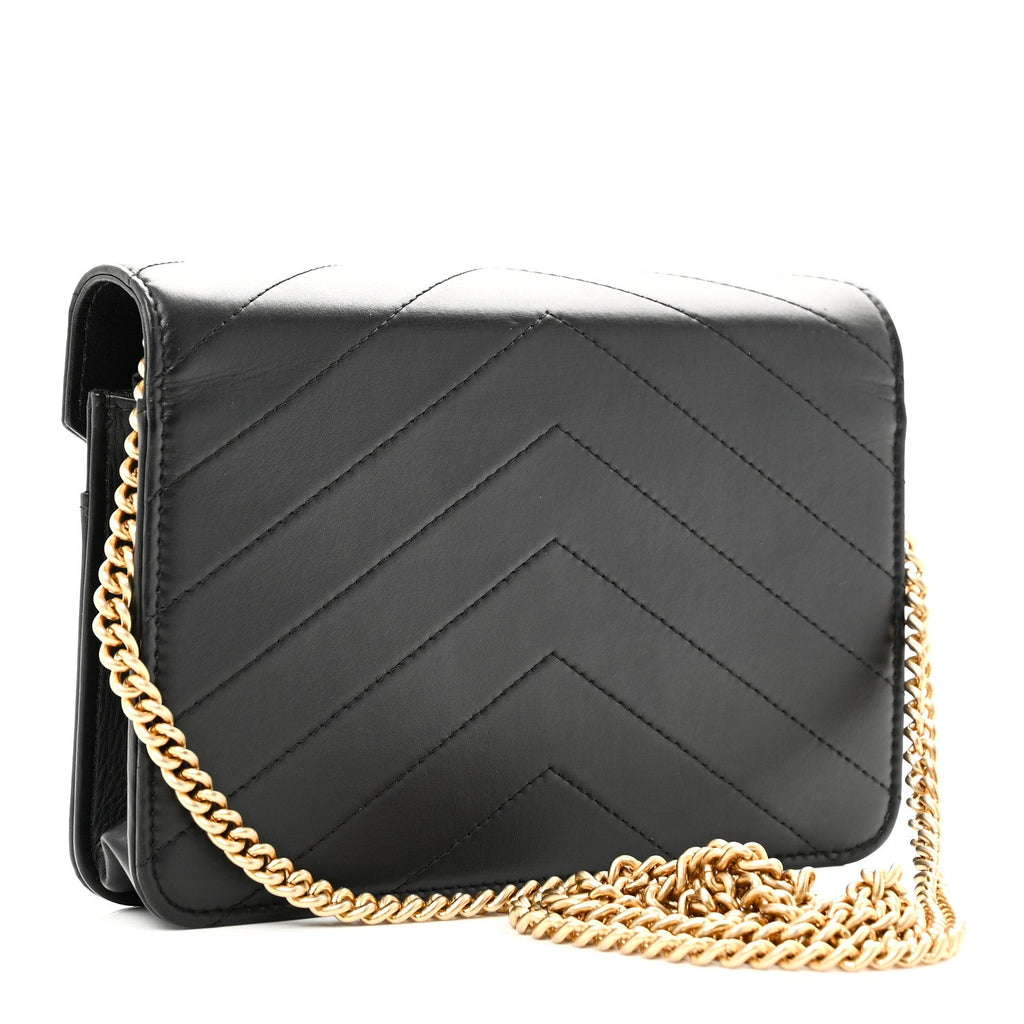 Calfskin Elaphe Double Chevron Mini Wallet On Chain WOC Black Black