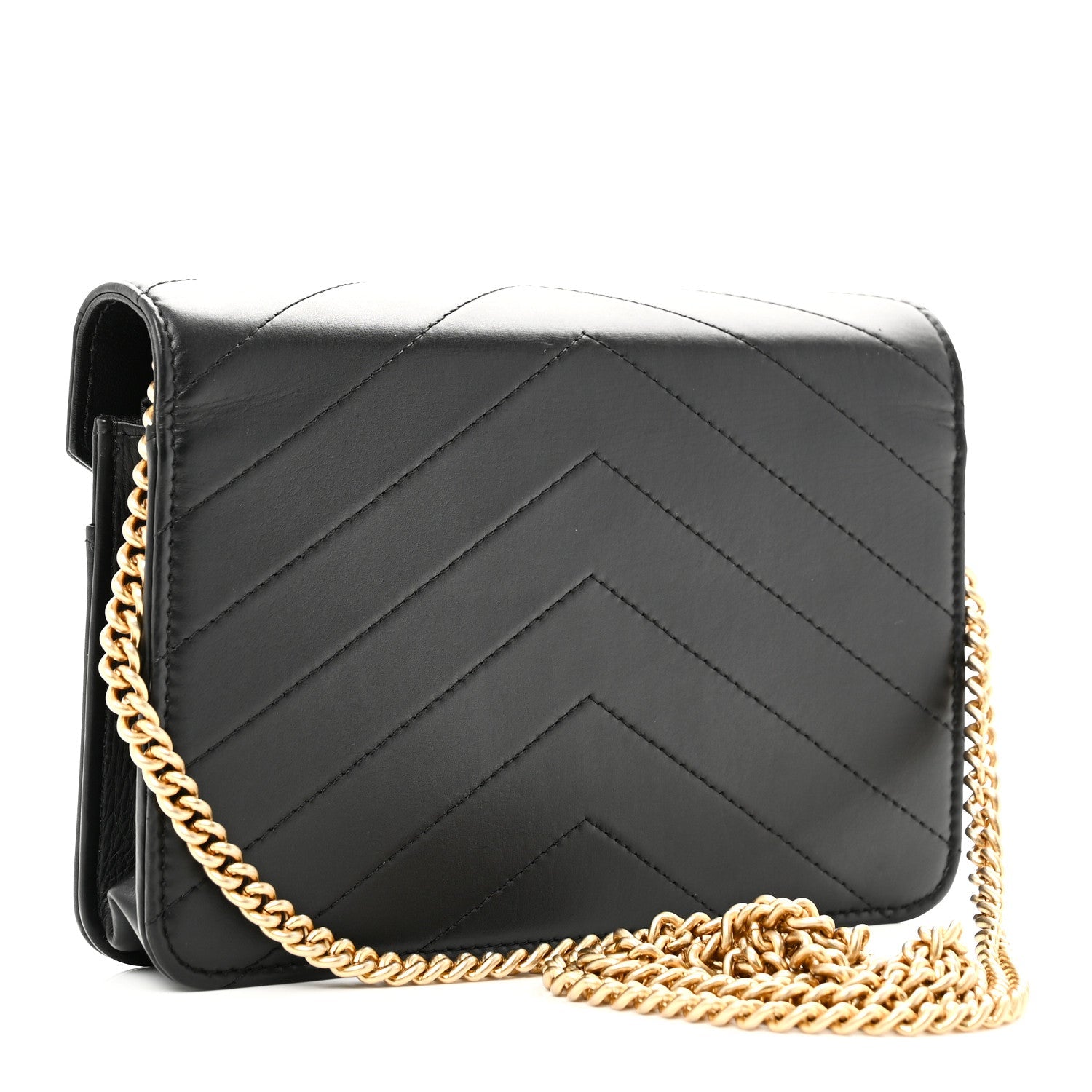 Calfskin Elaphe Double Chevron Mini Wallet On Chain WOC Black Black