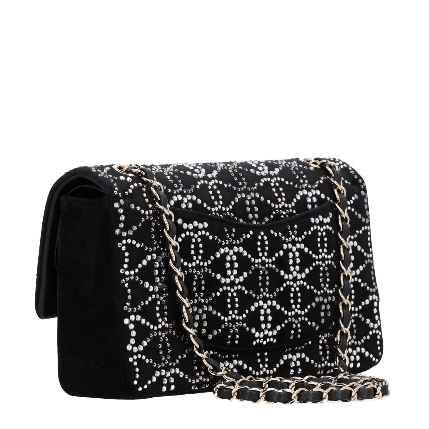 Velvet Crystal Medium Double Flap Black