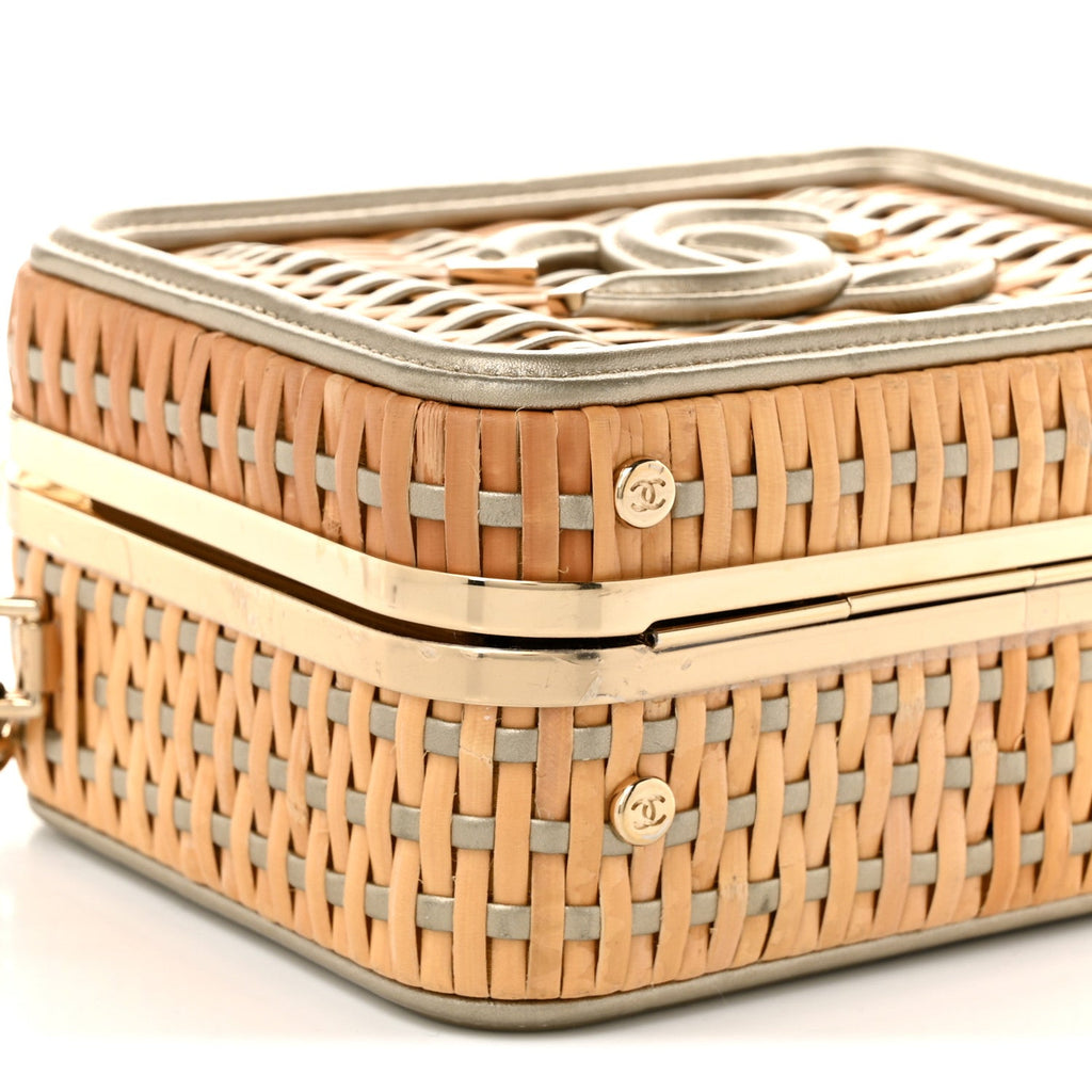 Raffia Calfskin Small CC Filigree Vanity Case Gold