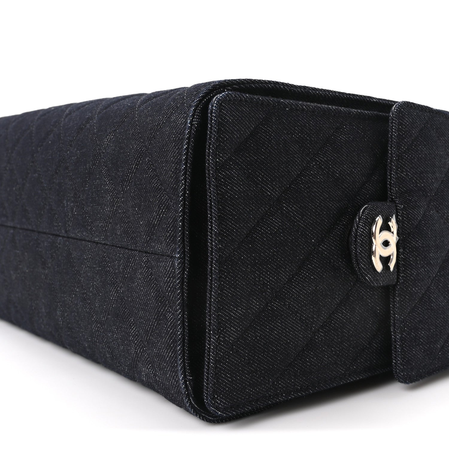 Denim Quilted Medium Chanel 25 Handbag Dark Blue