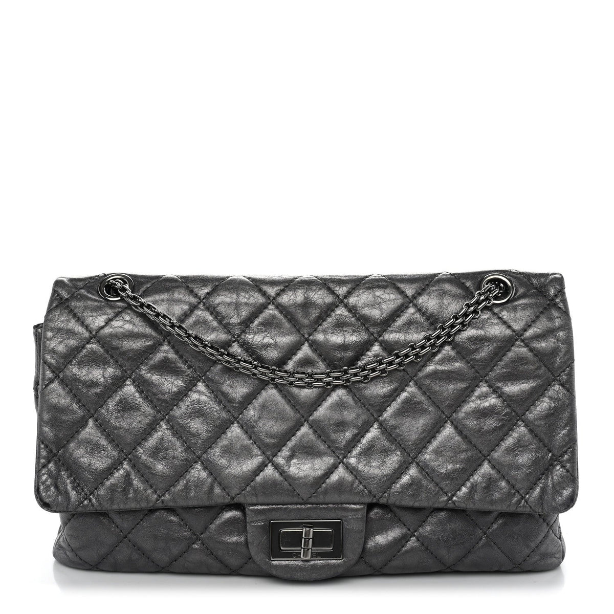 Metallic Aged Calfskin Quilted 2.55 Reissue 227 Flap Dark Silver