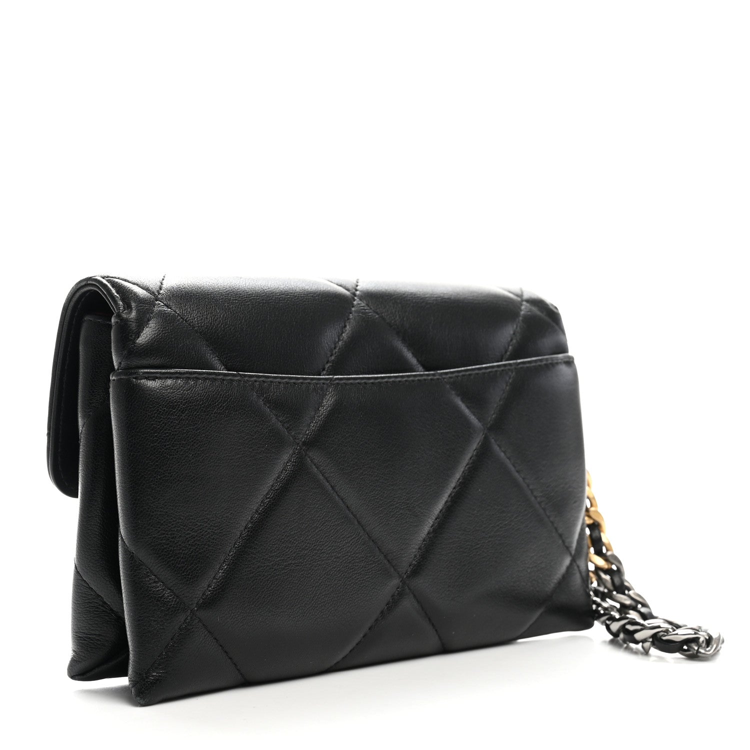 Lambskin Quilted Chanel 19 Flap Clutch Black