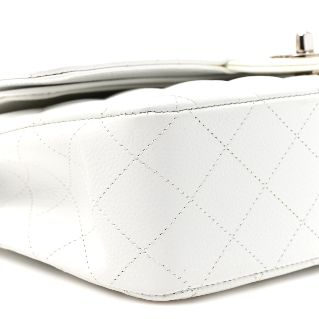 Caviar Quilted Medium Double Flap White