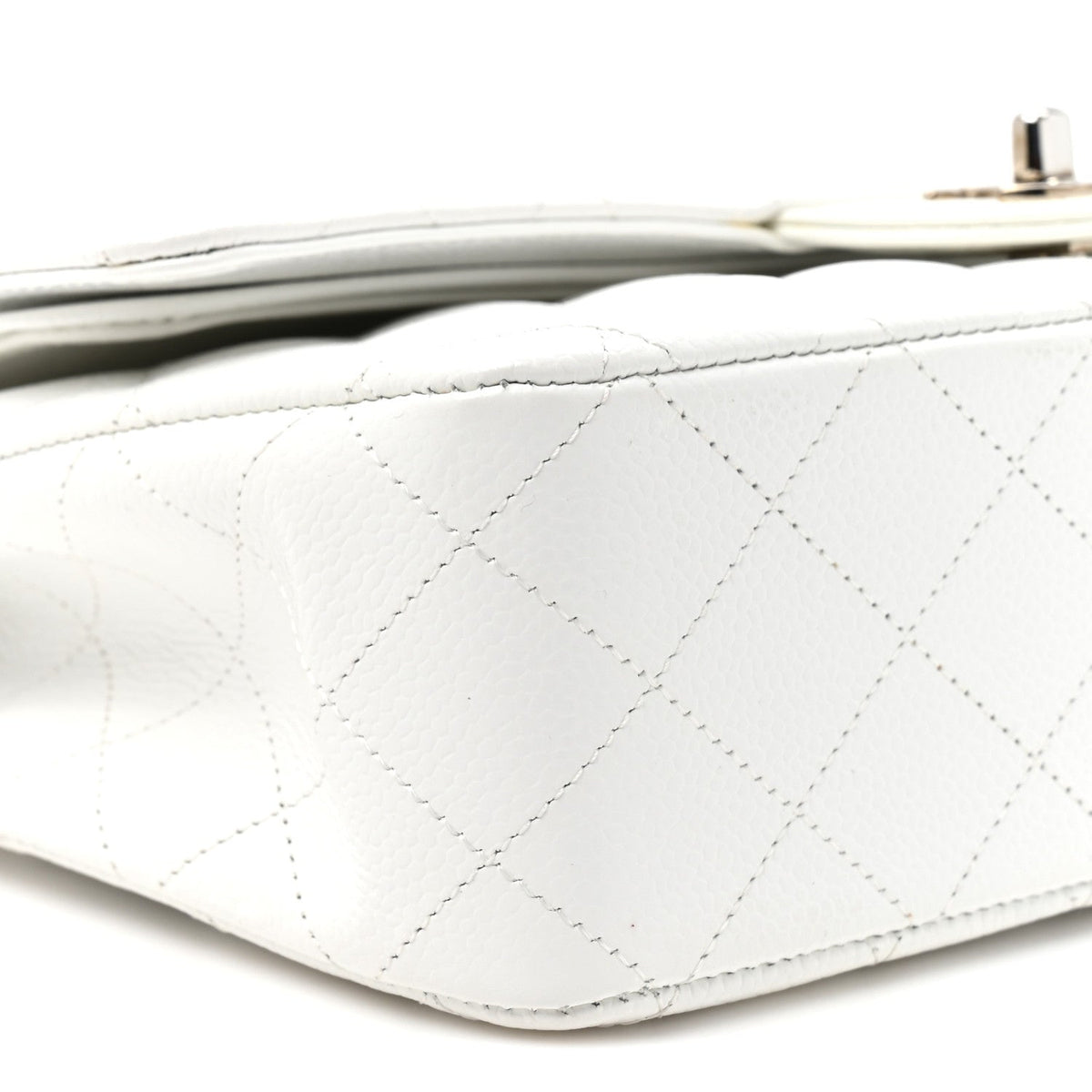Caviar Quilted Medium Double Flap White