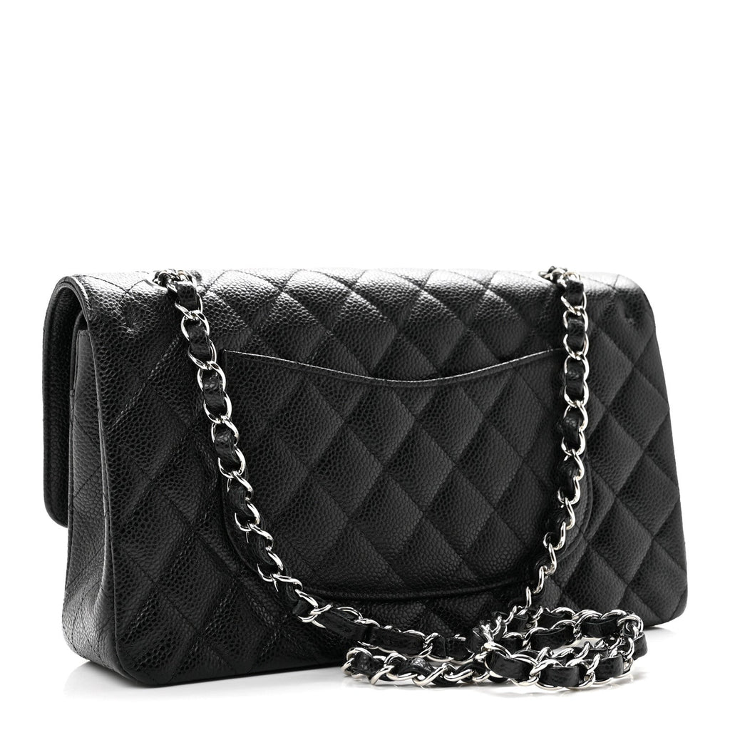 Caviar Quilted Medium Double Flap Black