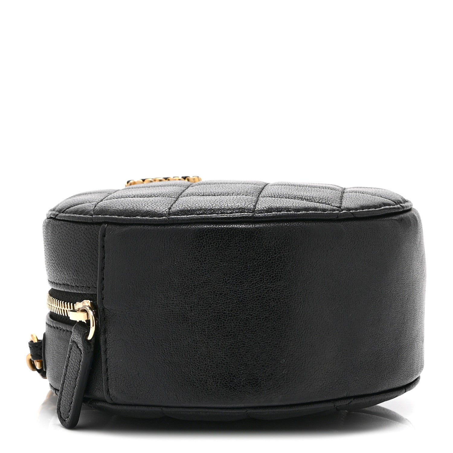 Goatskin Quilted Chanel 19 Round Clutch With Chain Black Black