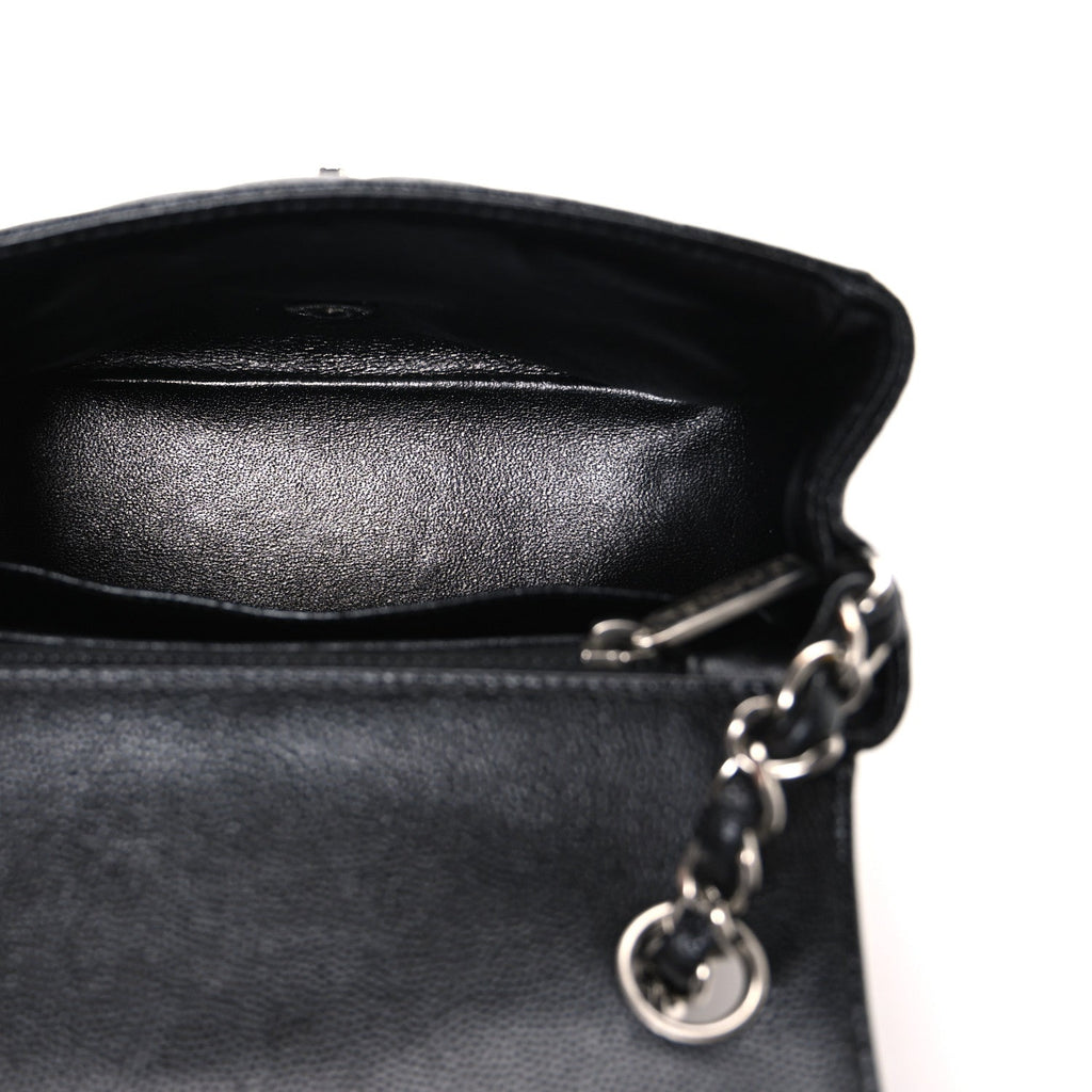 Caviar Chevron Quilted Mini Square Flap Black