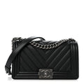 Caviar Chevron Quilted Medium Boy Flap Black