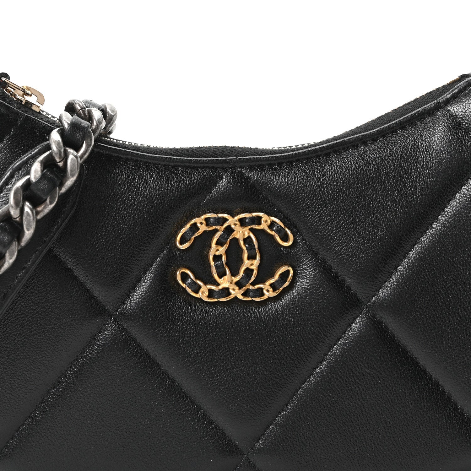 Lambskin Quilted Chanel 19 Hobo Clutch With Chain Black