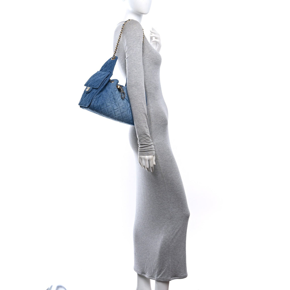 Washed Denim Quilted Small Chanel 25 Handbag Blue