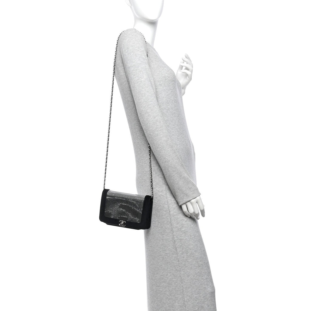 Velvet Mirror Embellished Boy Wallet On Chain WOC Argent