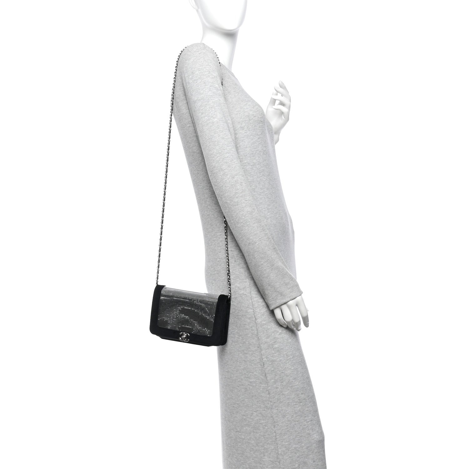 Velvet Mirror Embellished Boy Wallet On Chain WOC Argent