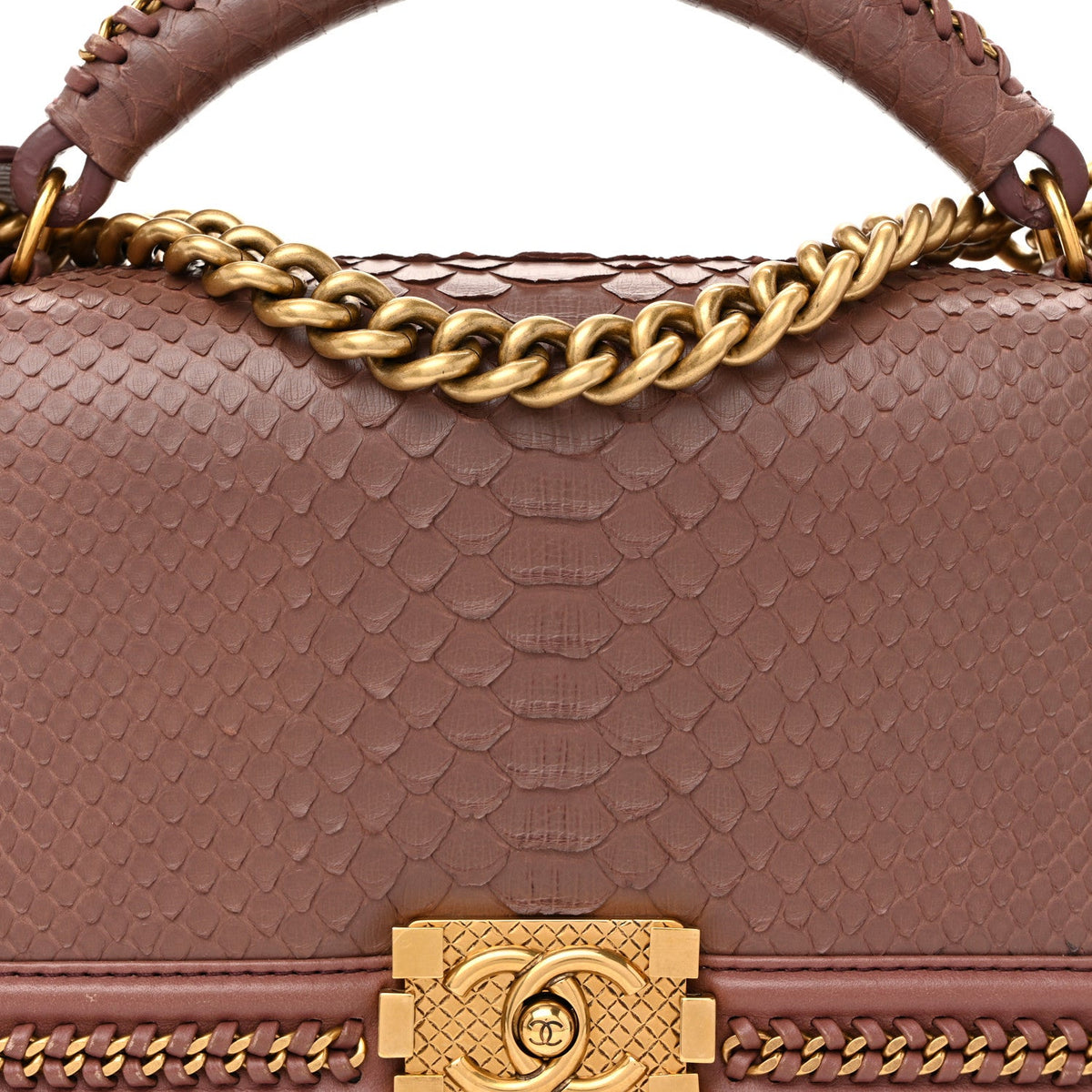 Snakeskin Calfskin Medium Chain Around Top Handle Boy Flap Mauve