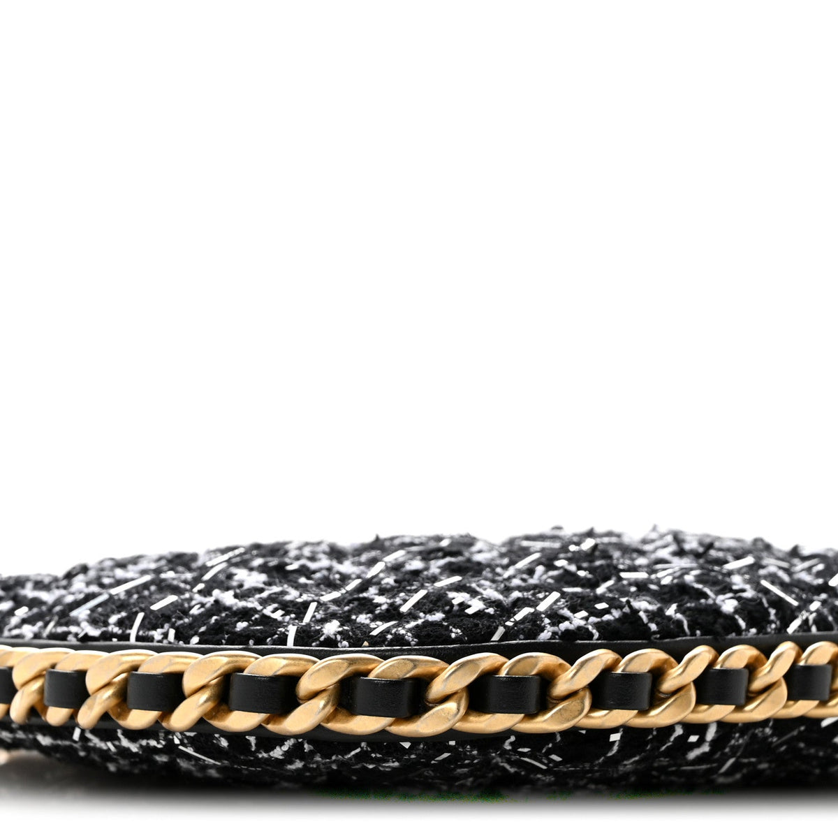Tweed Sequin Quilted Trendy Chain Around Hobo Black White