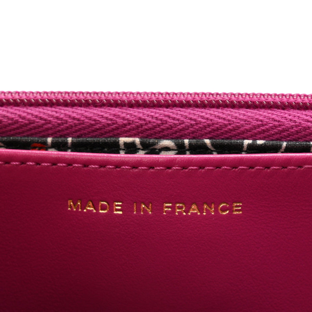 Caviar Quilted Chain Embossed CC Wallet On Chain WOC Fuchsia
