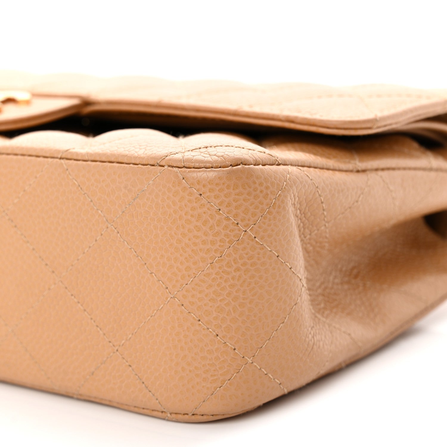 Caviar Quilted Medium Double Flap Beige