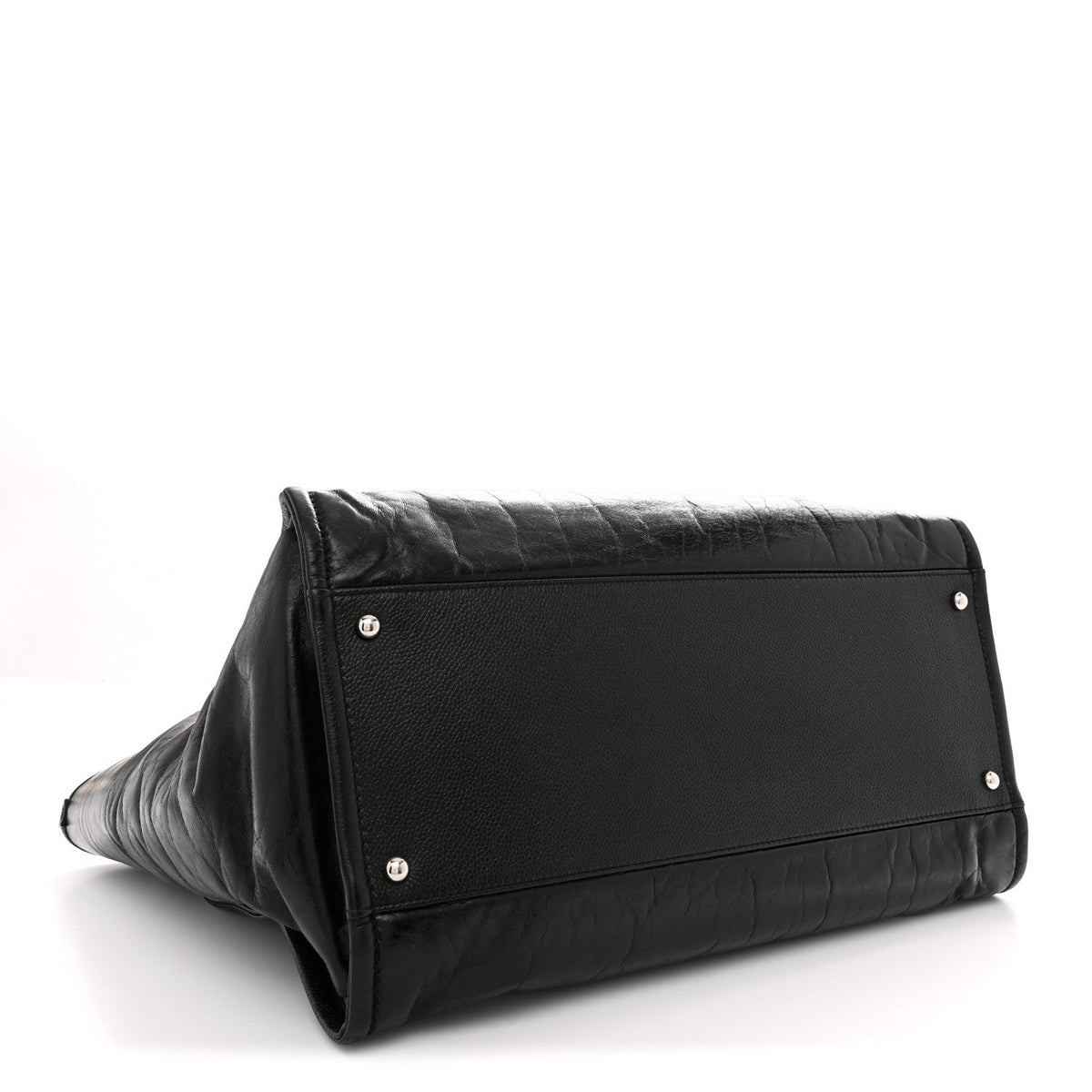 Glazed Calfskin Medium Deauville Tote Black