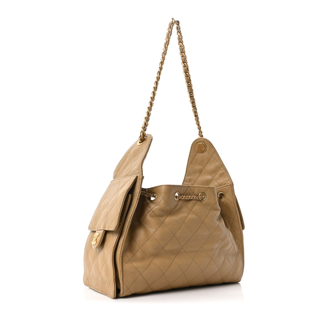 Caviar Quilted Small Chanel 25 Handbag Beige