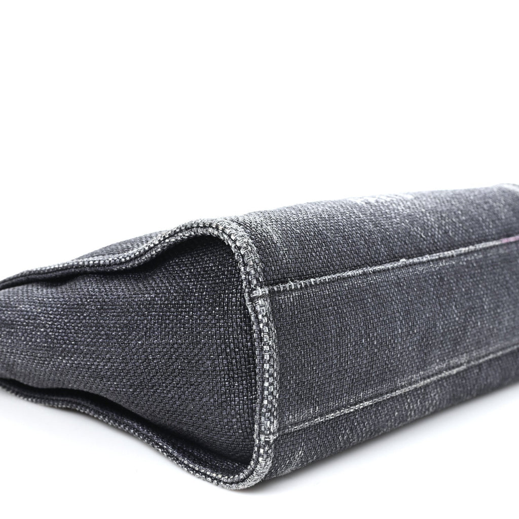 Woven Straw Raffia Small Deauville Tote Charcoal