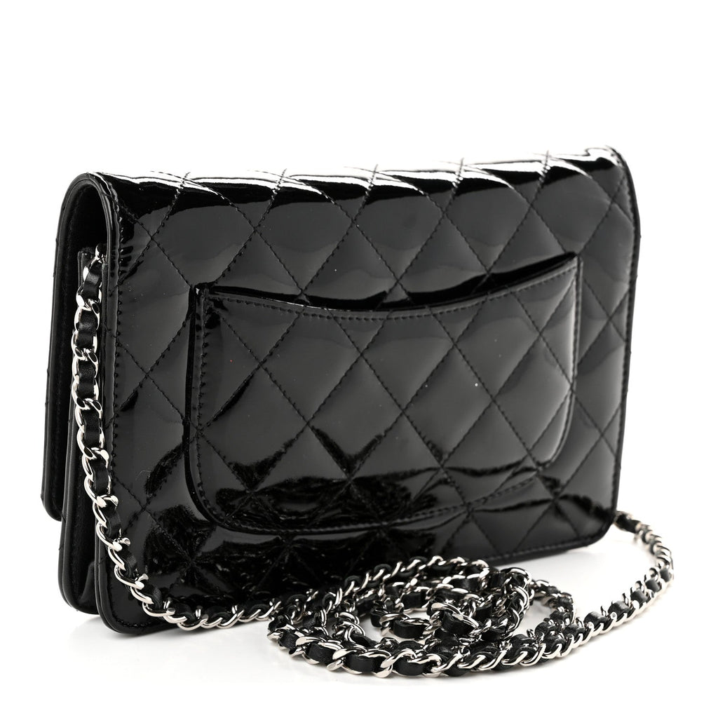 Patent Quilted Wallet On Chain WOC Black