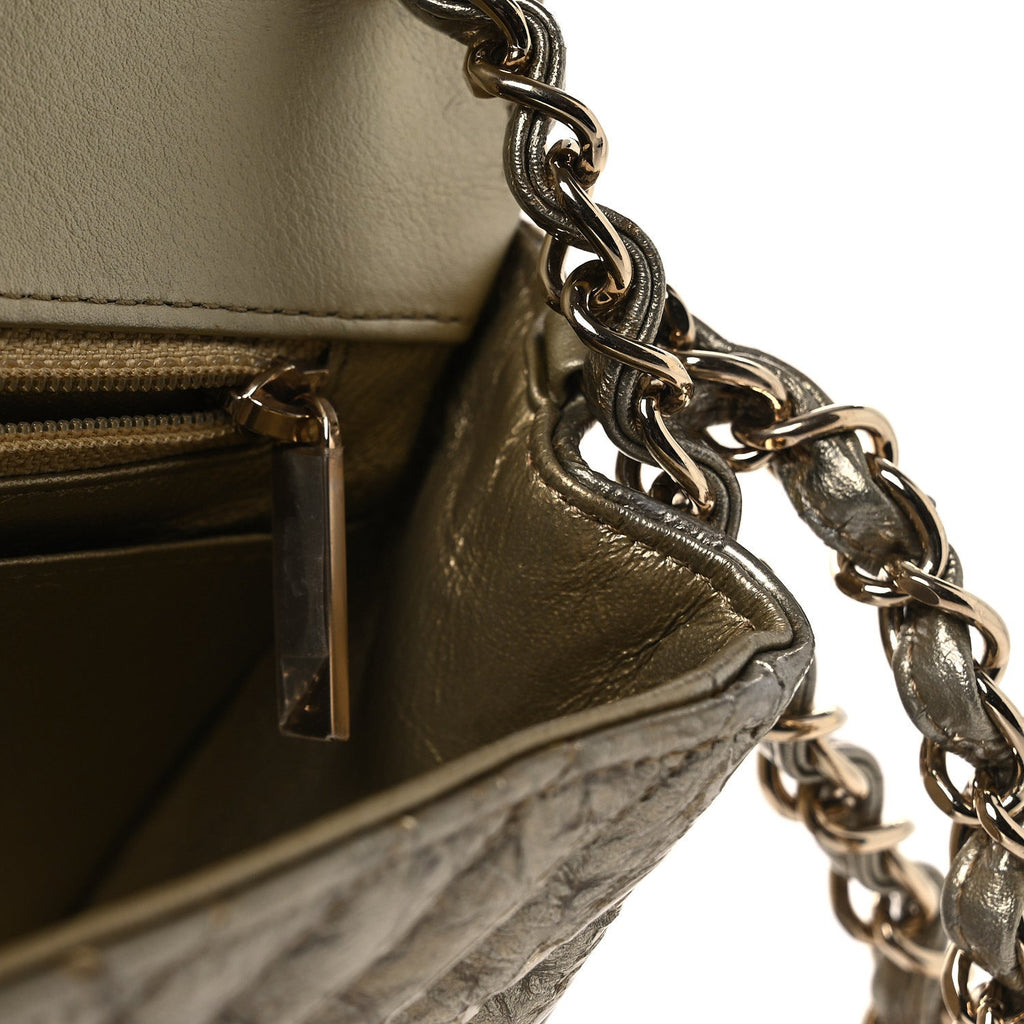 Metallic Crumpled Calfskin Chevron Quilted Mini Square Flap Gold