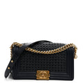 Lambskin Braided Woven Medium Boy Flap  Navy