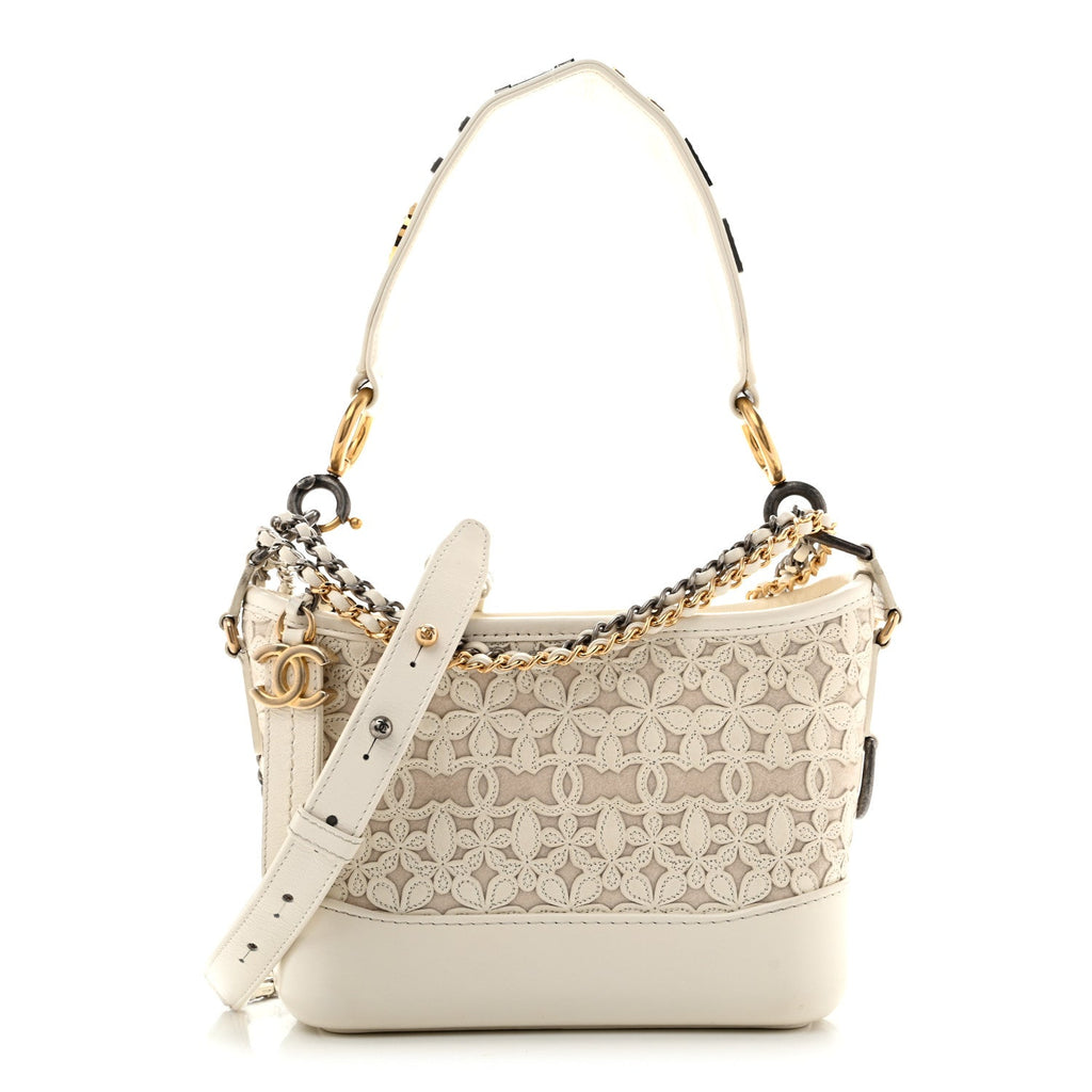 Calfskin Wool Felt Embossed Small Gabrielle Logo Hobo White