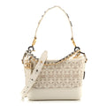 Calfskin Wool Felt Embossed Small Gabrielle Logo Hobo White