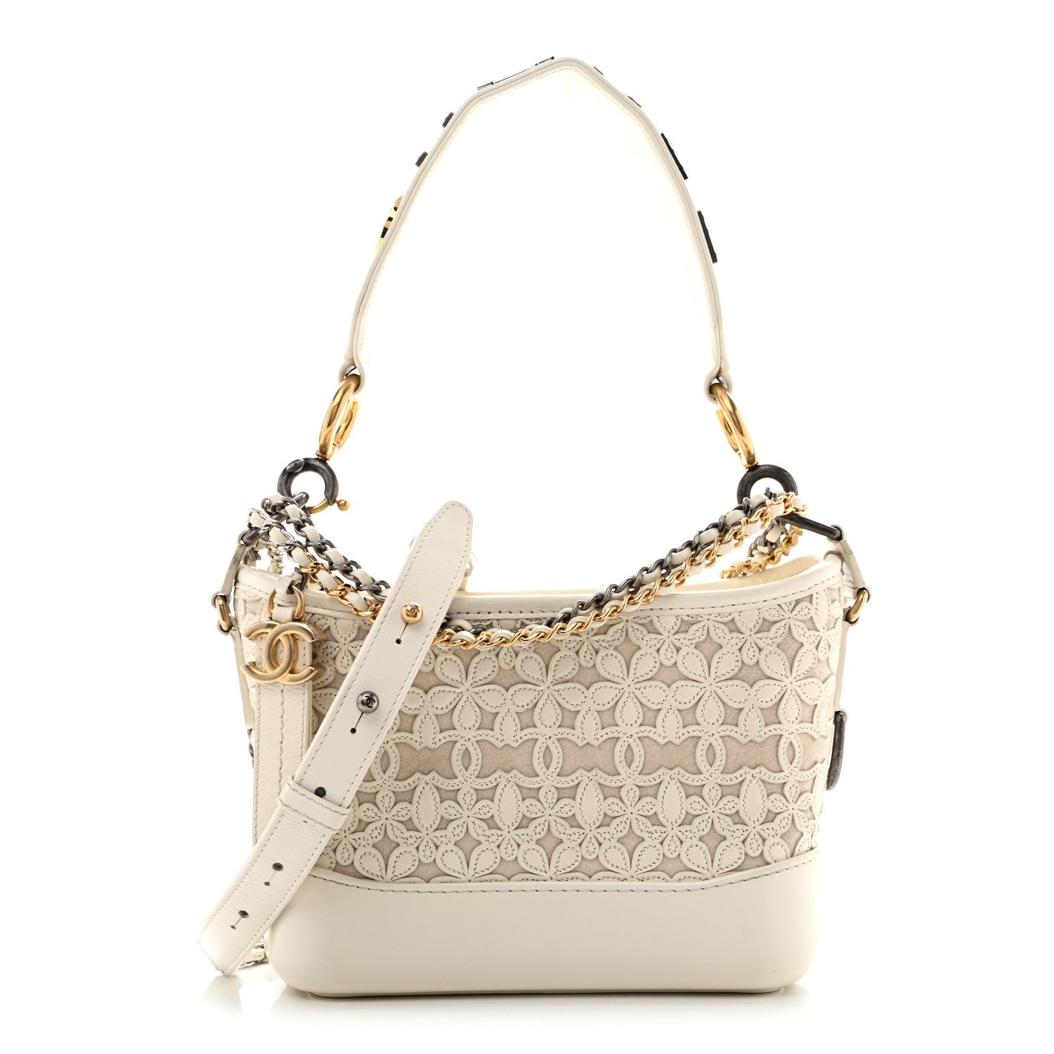 Calfskin Wool Felt Embossed Small Gabrielle Logo Hobo White