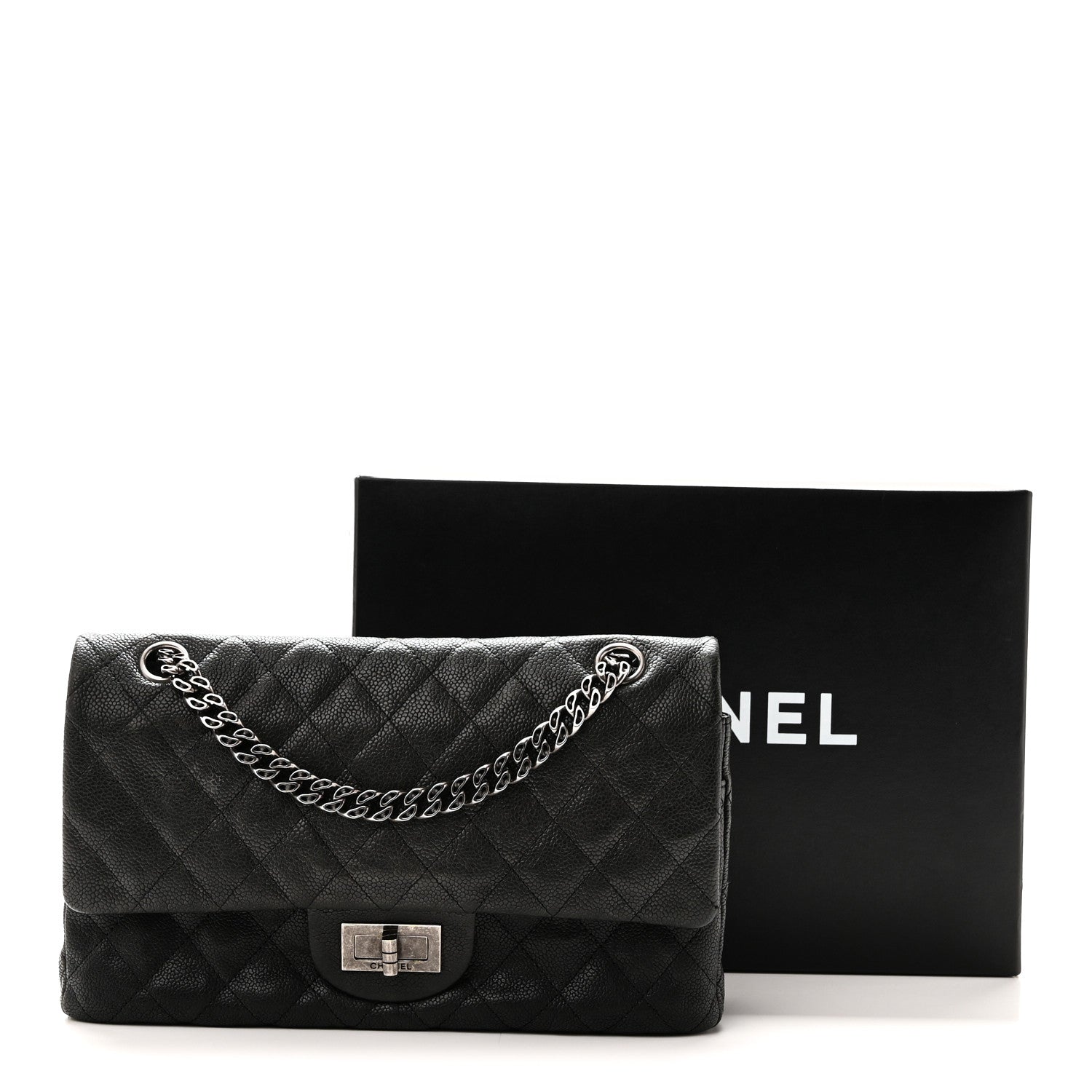 Washed Caviar Quilted 2.55 Reissue 225 Bijoux Chain Flap  Black