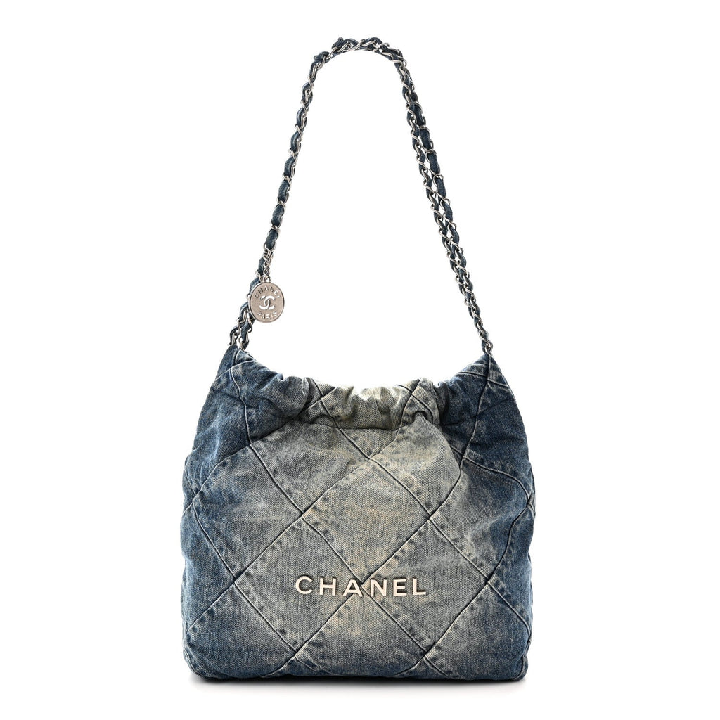 Denim Quilted Small Chanel 22 Blue