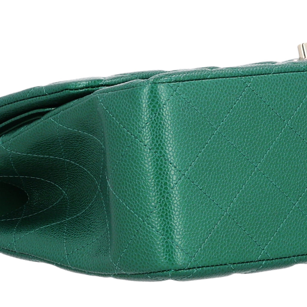 Metallic Caviar Quilted Jumbo Double Flap Green