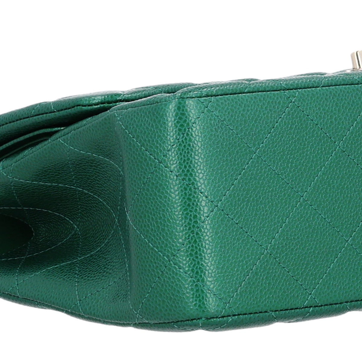 Metallic Caviar Quilted Jumbo Double Flap Green