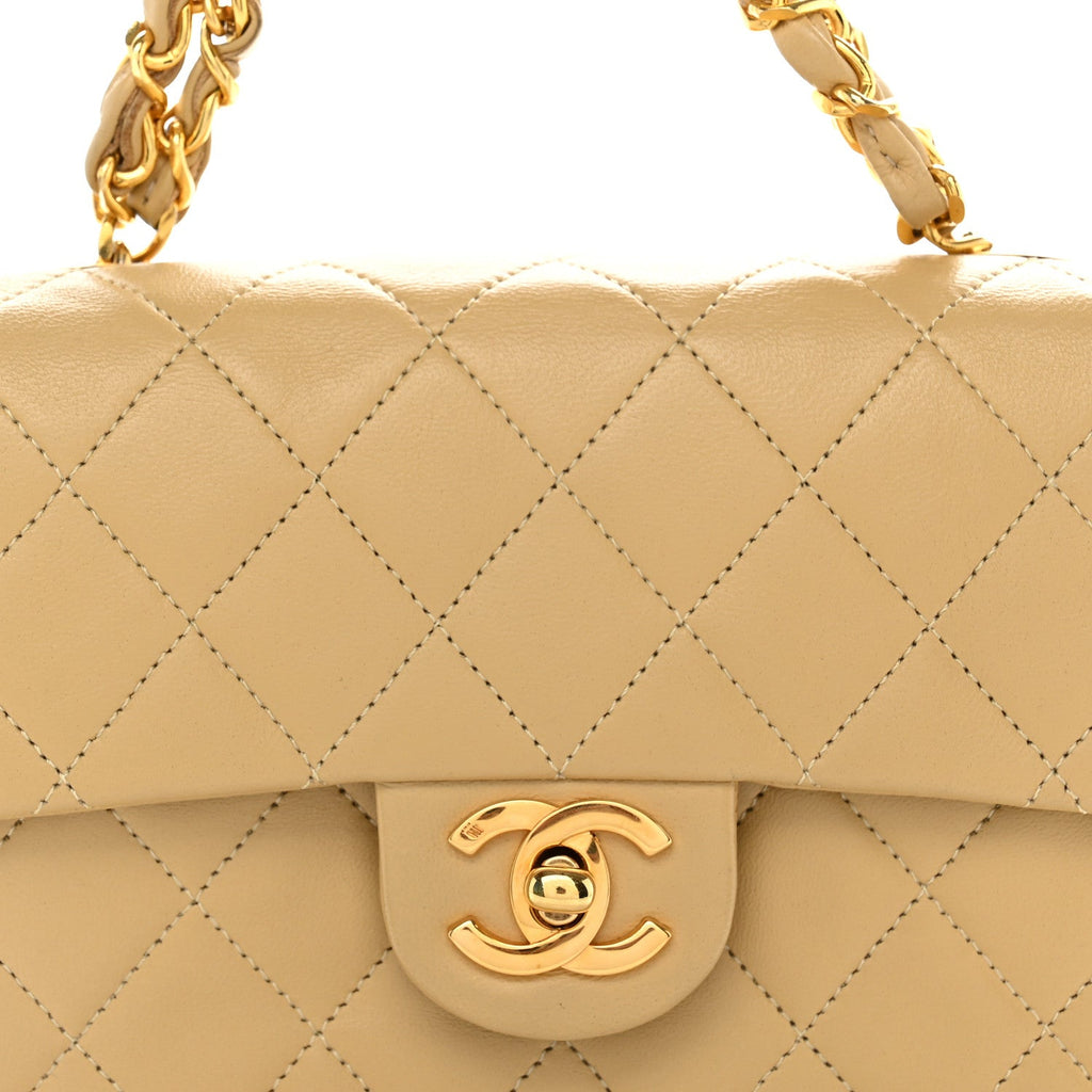 Lambskin Quilted Mini Square Flap Beige