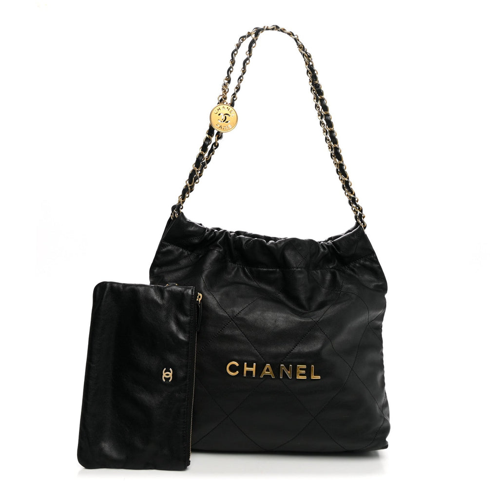Shiny Calfskin Quilted Small Chanel 22 Black