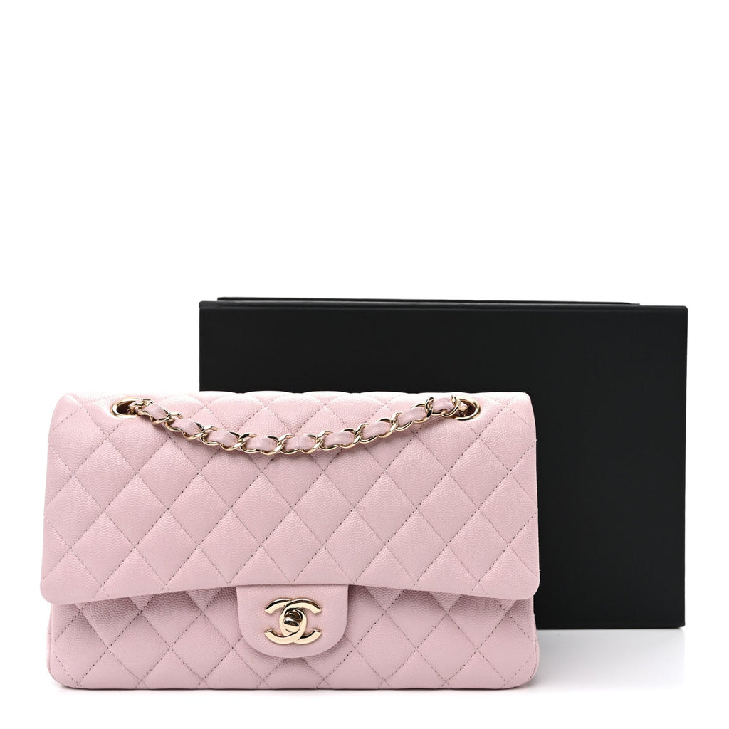 Caviar Quilted Medium Double Flap Light Pink