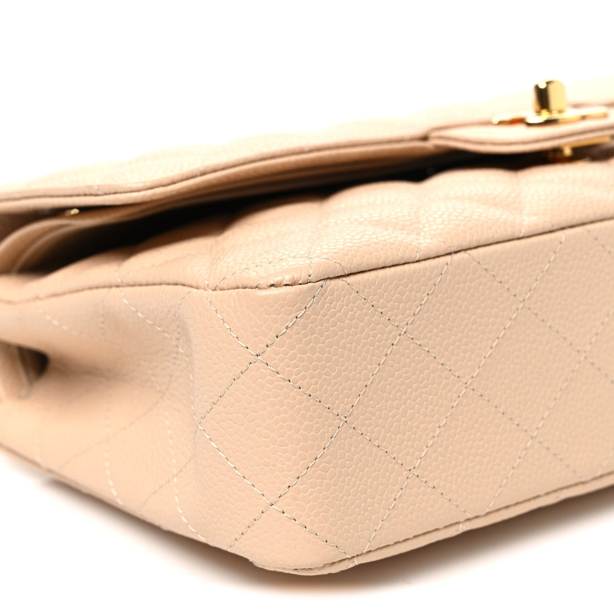 Caviar Quilted Medium Double Flap Beige Beige Clair