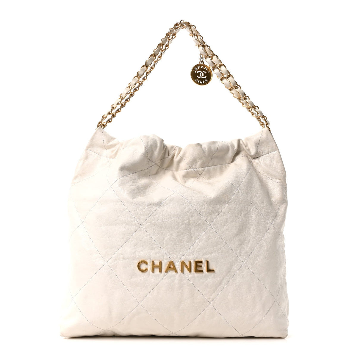 Shiny Calfskin Quilted Chanel 22 White