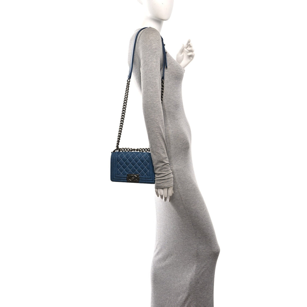 Denim Quilted Small Boy Flap Blue