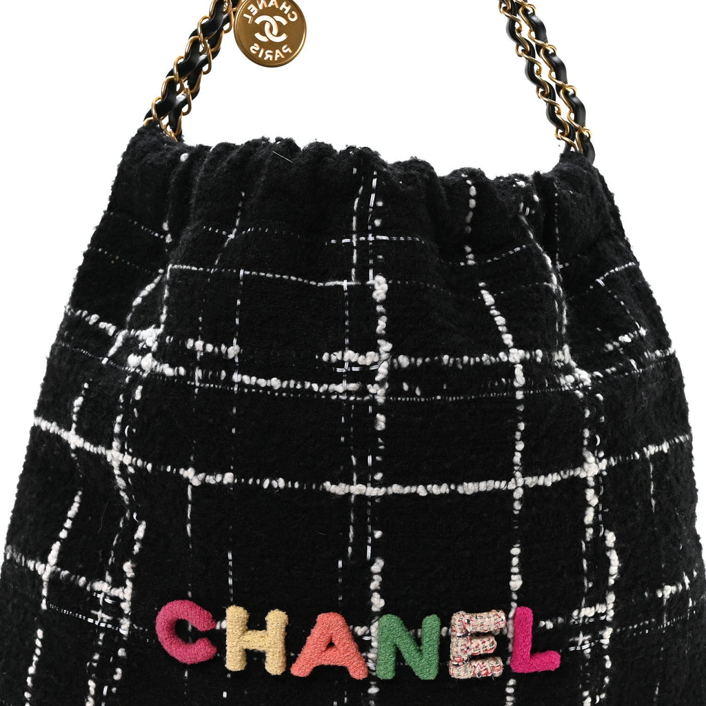 Wool Tweed Quilted Small Chanel 22 Black Multicolor