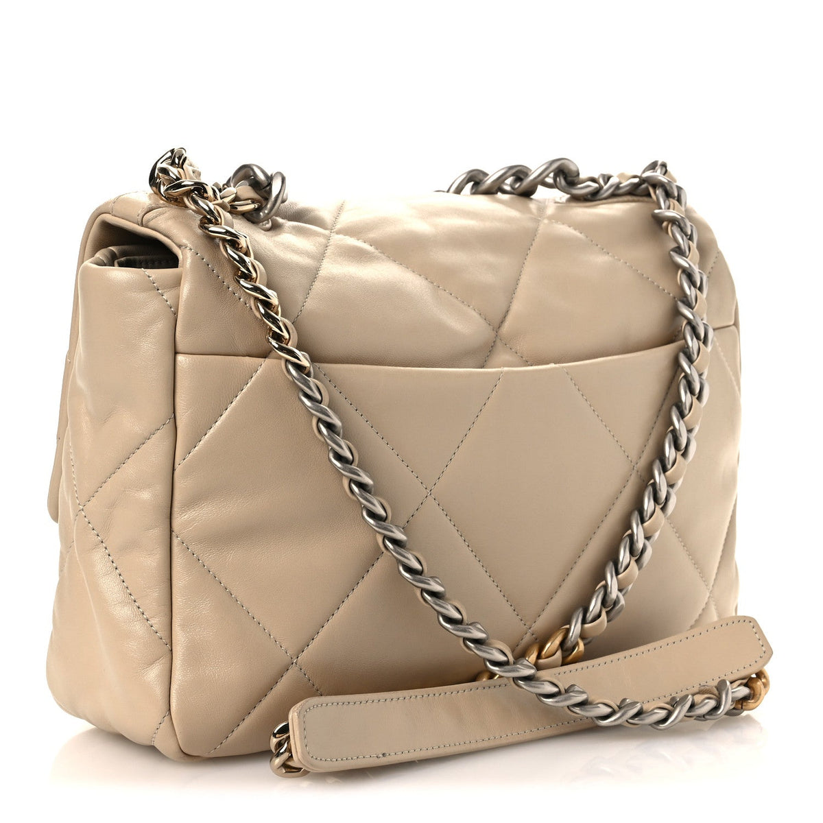Lambskin Quilted Large Chanel 19 Flap Beige