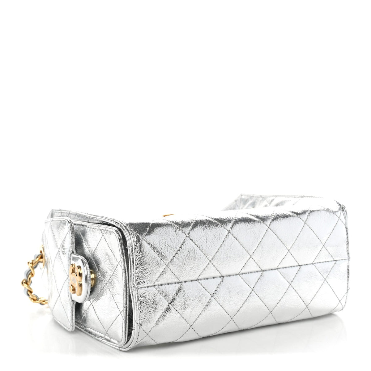 Metallic Aged Calfskin Quilted Mini Chanel 25 Handbag Silver