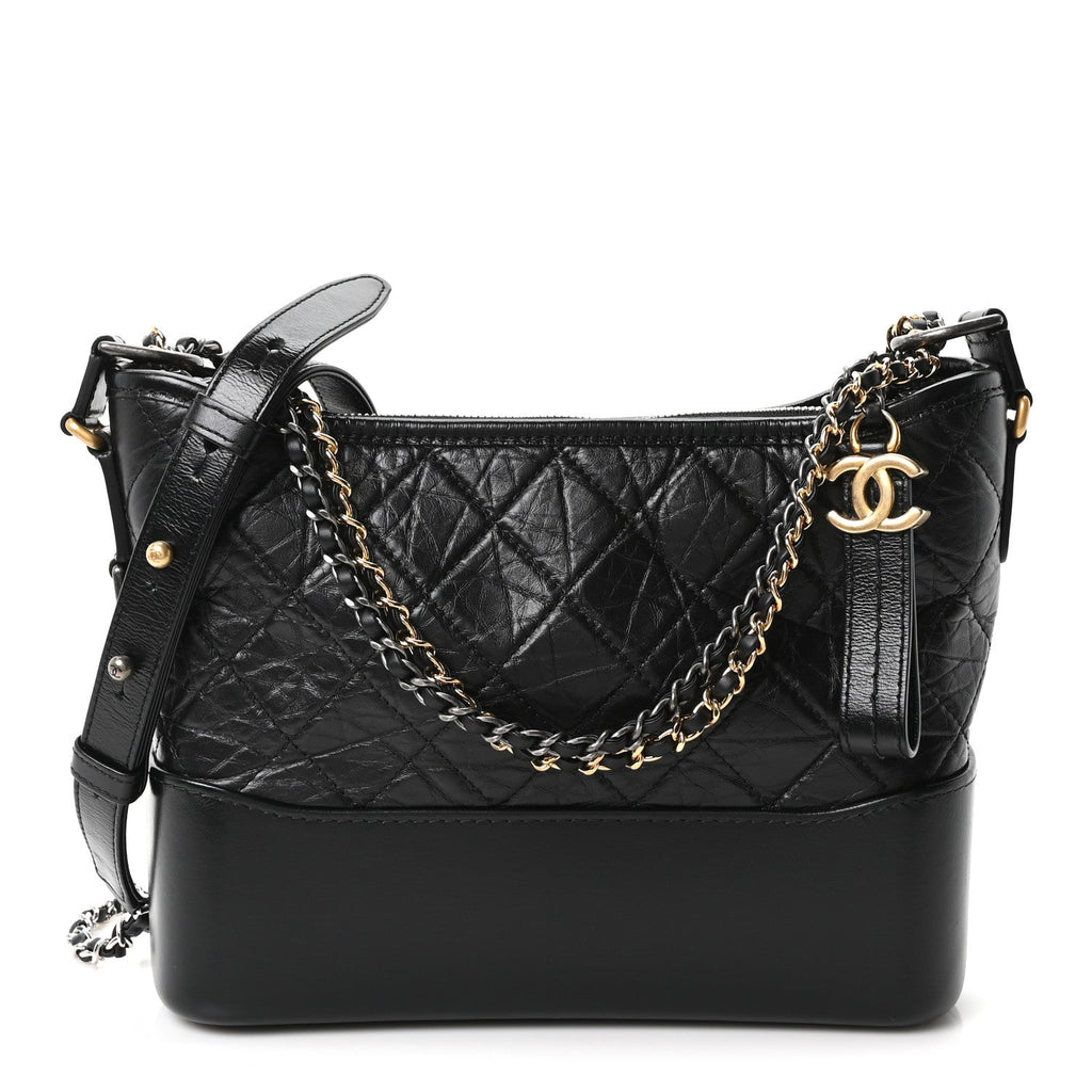Aged Calfskin Quilted New Medium Gabrielle Hobo Black