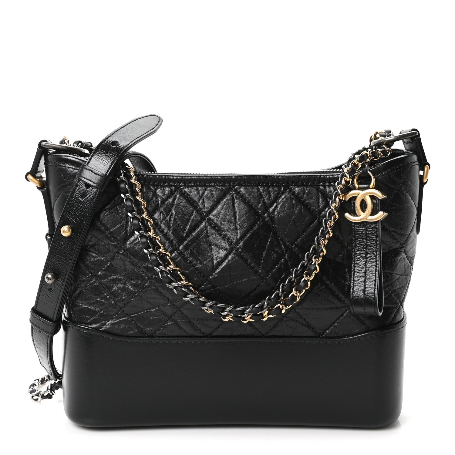 Aged Calfskin Quilted New Medium Gabrielle Hobo Black