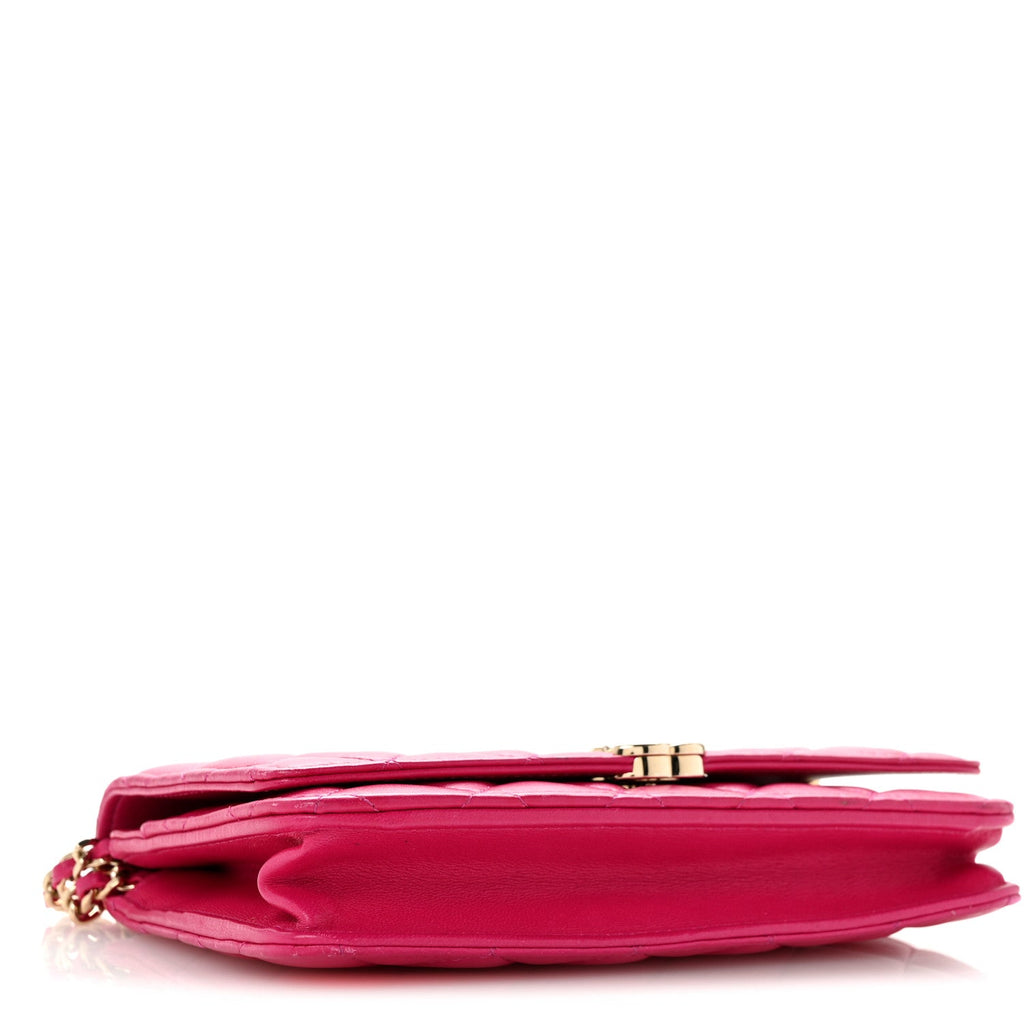 Lambskin Quilted Top Handle Wallet On Chain WOC Pink