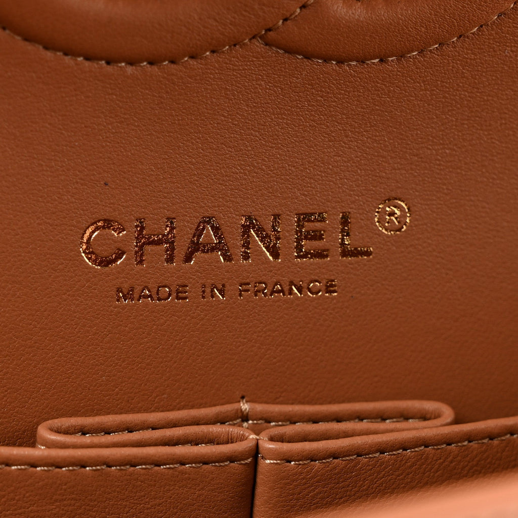 Lambskin Quilted Medium Double Flap Brown